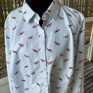 Lands' End Sz 18Q Fox Print No Iron Pinpoint Button Down Office Workwear Classic